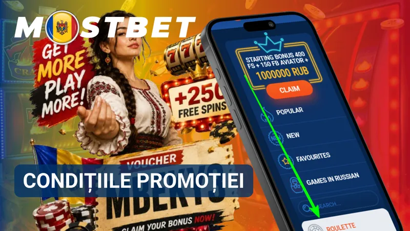 Pagină cu regulile promoției MostBet și cerințele necesare pentru utilizarea bonusului.