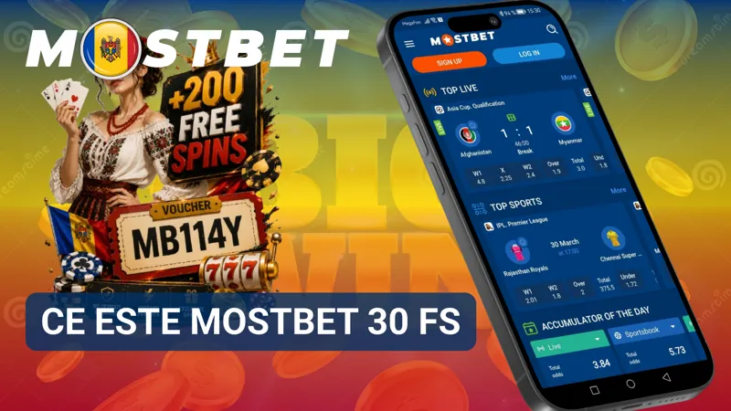 Ecran informativ care prezintă caracteristicile bonusului MostBet 30 FS și mecanismul acestuia.