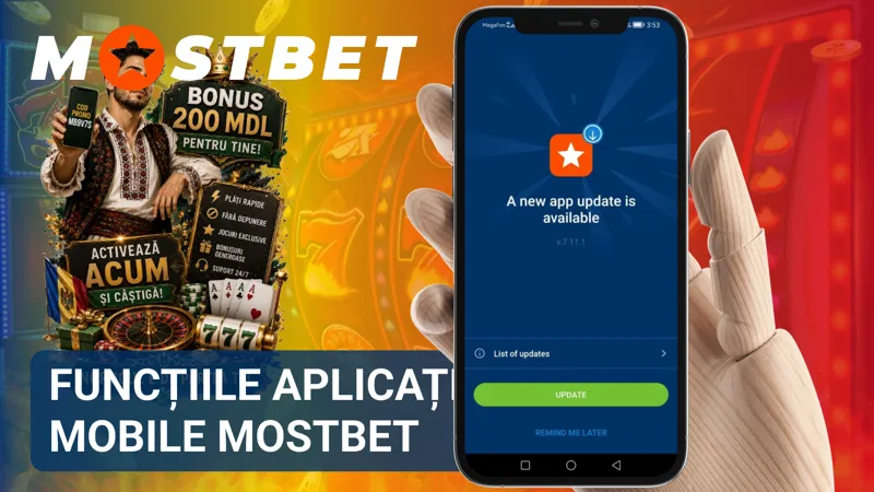 Funcțiile aplicației mobile MostBet pentru pariuri, cazinou și gestionarea contului.