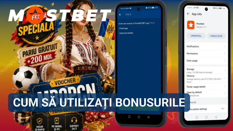 Instrucțiuni MostBet pentru activarea și utilizarea bonusurilor în aplicația mobilă.