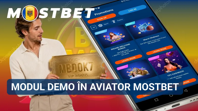 Fereastra modului demo Aviator afișează o rundă de test cu sold virtual și multiplicator activ.