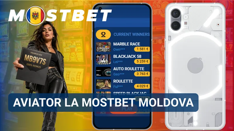 Ecranul jocului Aviator la MostBet Moldova prezintă avionul, multiplicatorul în creștere și panoul pentru miză.