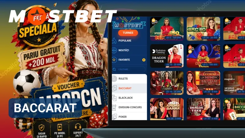 Jocurile de baccarat MostBet disponibile pentru utilizatorii interesați de pariuri de masă.