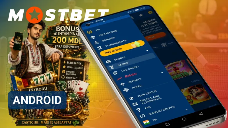 Aplicația MostBet pentru Android destinată accesului mobil la cazinoul online.