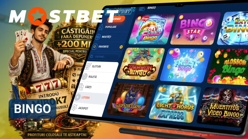 Jocurile Bingo MostBet disponibile pentru utilizatorii interesați de extrageri numerice.