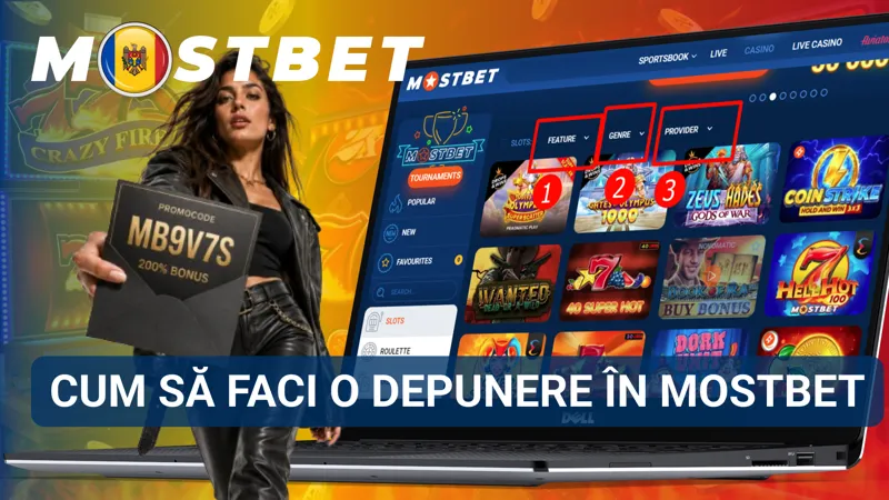 Interfața platformei prezintă pașii necesari pentru inițierea unei depuneri în contul Mostbet.