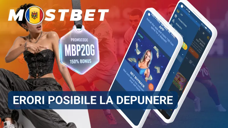 Mesaj de eroare afișat în timpul unei încercări de depunere în contul Mostbet.