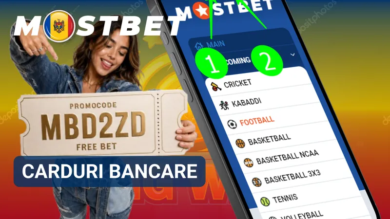 Carduri Visa și Mastercard selectate ca metodă de depunere în contul Mostbet.