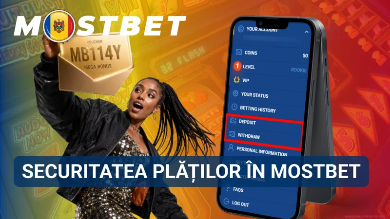 Interfață de plată Mostbet cu elemente de protecție și confirmare a tranzacțiilor financiare.