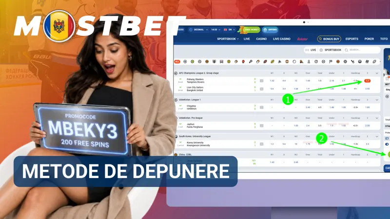 Lista metodelor de depunere disponibile în Mostbet cu opțiuni pentru transferuri rapide.