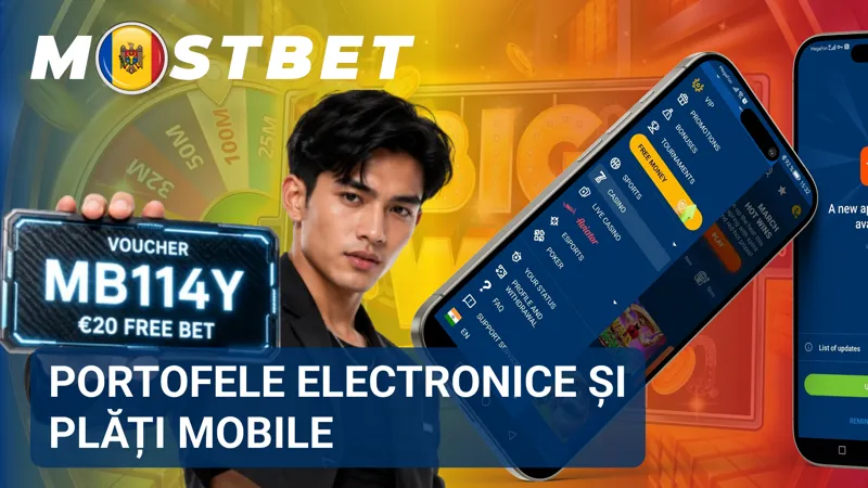 Ecran cu portofele electronice și servicii de plată mobilă disponibile pentru depuneri în Mostbet.