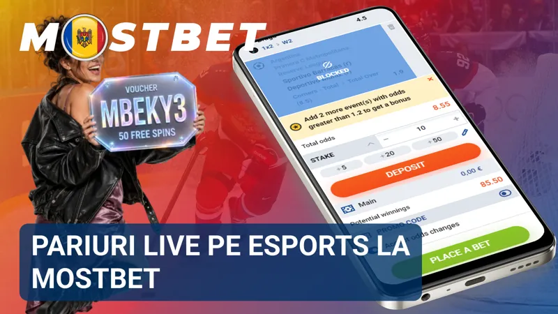 Interfața Live MostBet afișează un meci esports în desfășurare cu cote actualizate în timp real.
