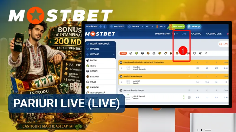 Pariurile live Mostbet disponibile în timpul desfășurării evenimentelor sportive.