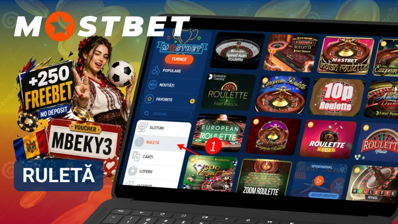 Jocurile de ruletă Mostbet disponibile în versiuni clasice și live.