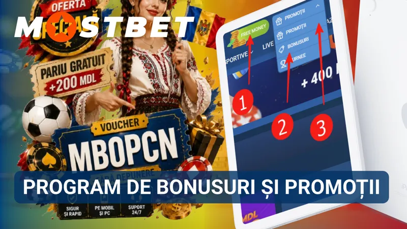 Secțiunea Mostbet dedicată bonusurilor și promoțiilor disponibile pentru utilizatori.