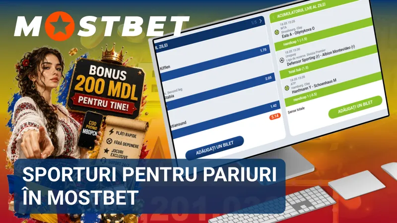 Categoria Mostbet cu sporturi populare disponibile pentru pariuri online.