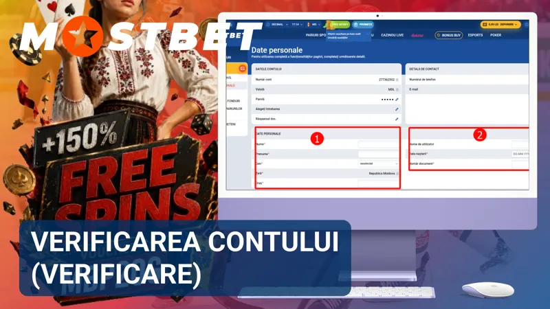 Secțiunea de verificare a contului Mostbet pentru confirmarea identității utilizatorului.
