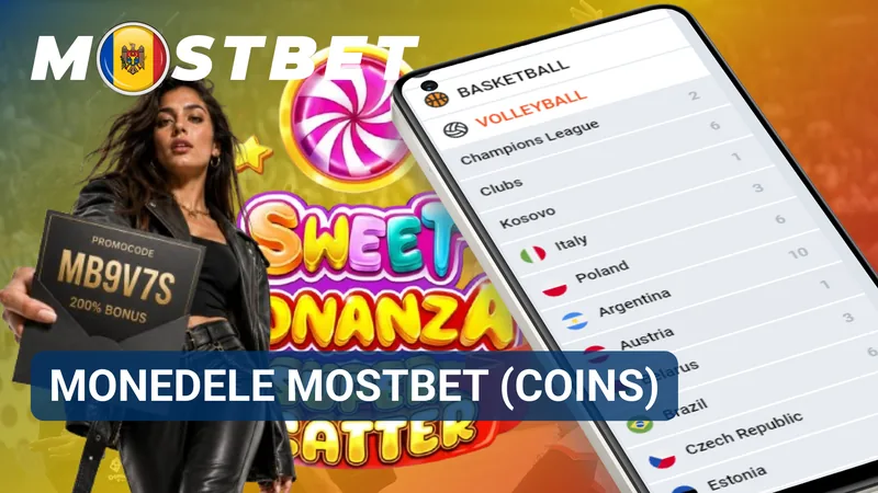 Monede virtuale Mostbet afișate într-un portofel digital ca recompensă pentru activitate.