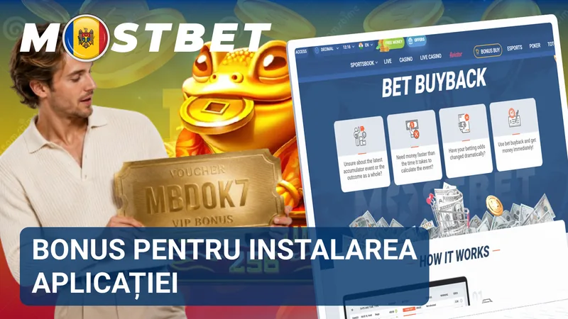 Smartphone cu aplicația mobilă Mostbet instalată și oferta de bonus afișată pe ecran.