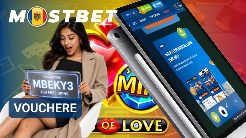 Voucher promoțional Mostbet prezentat sub forma unui cod de reducere pentru ofertă specială.