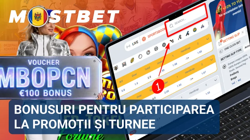 Afiș promoțional Mostbet cu turnee, recompense și campanii speciale disponibile pe platformă.