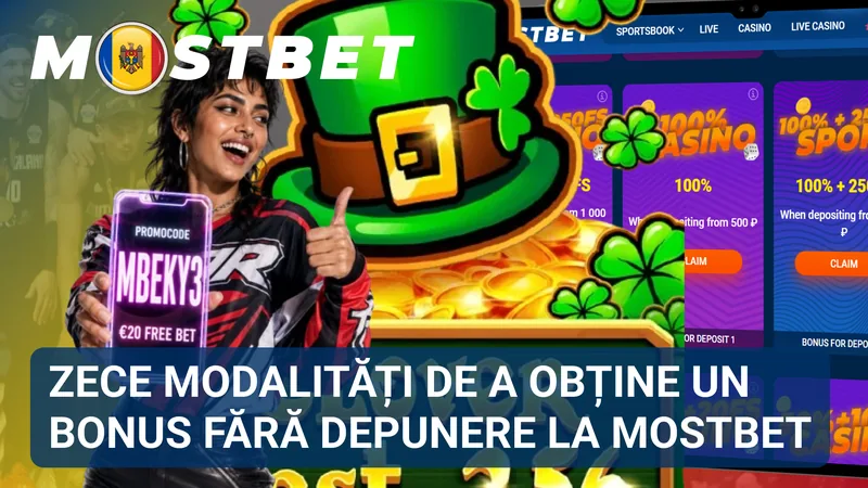 Infografic cu zece metode disponibile pentru obținerea bonusurilor fără depunere la Mostbet.