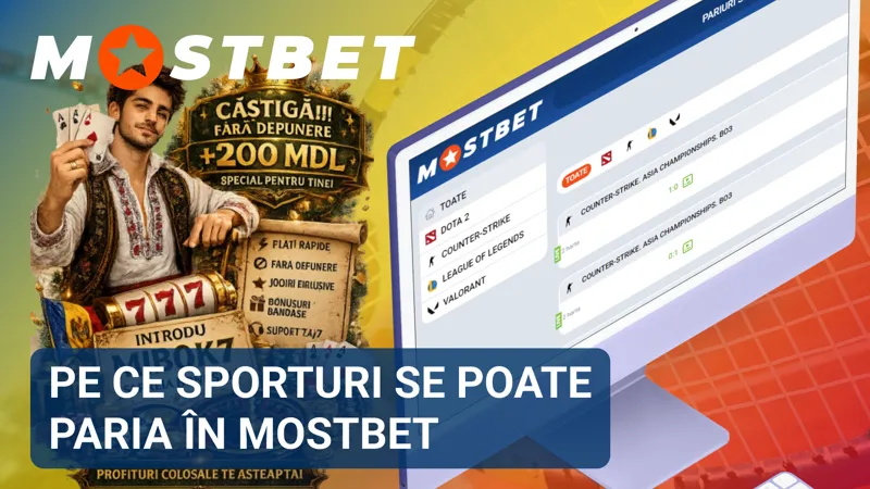 Categoria MostBet cu sporturi populare disponibile pentru pariuri sportive online.