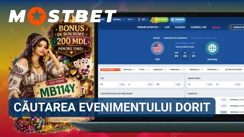 Instrumentul de căutare MostBet pentru găsirea rapidă a evenimentului sportiv dorit.