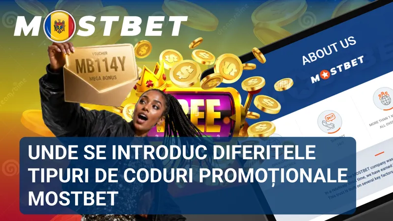 Interfața MostBet evidențiază câmpurile destinate introducerii diferitelor tipuri de coduri promoționale.