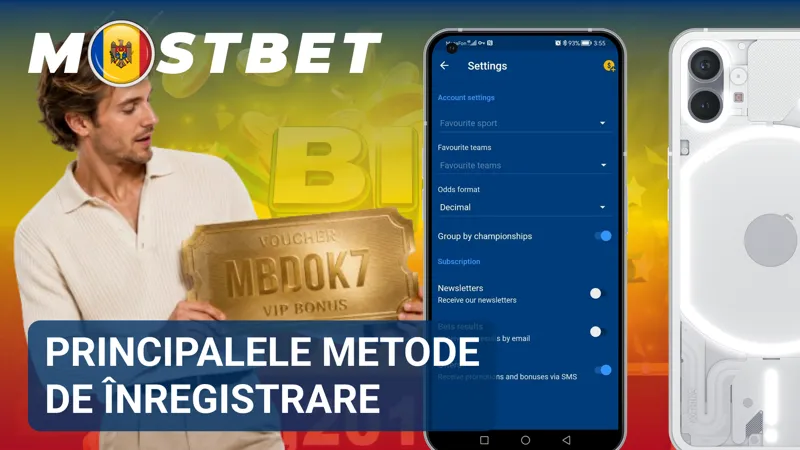 Ecran cu opțiunile de înregistrare prin telefon, e-mail, rețele sociale și acces rapid în platforma MostBet.