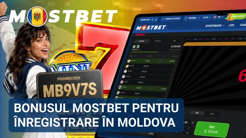 Banner promoțional cu bonusul MostBet pentru înregistrare, afișat alături de formularul de creare a contului.